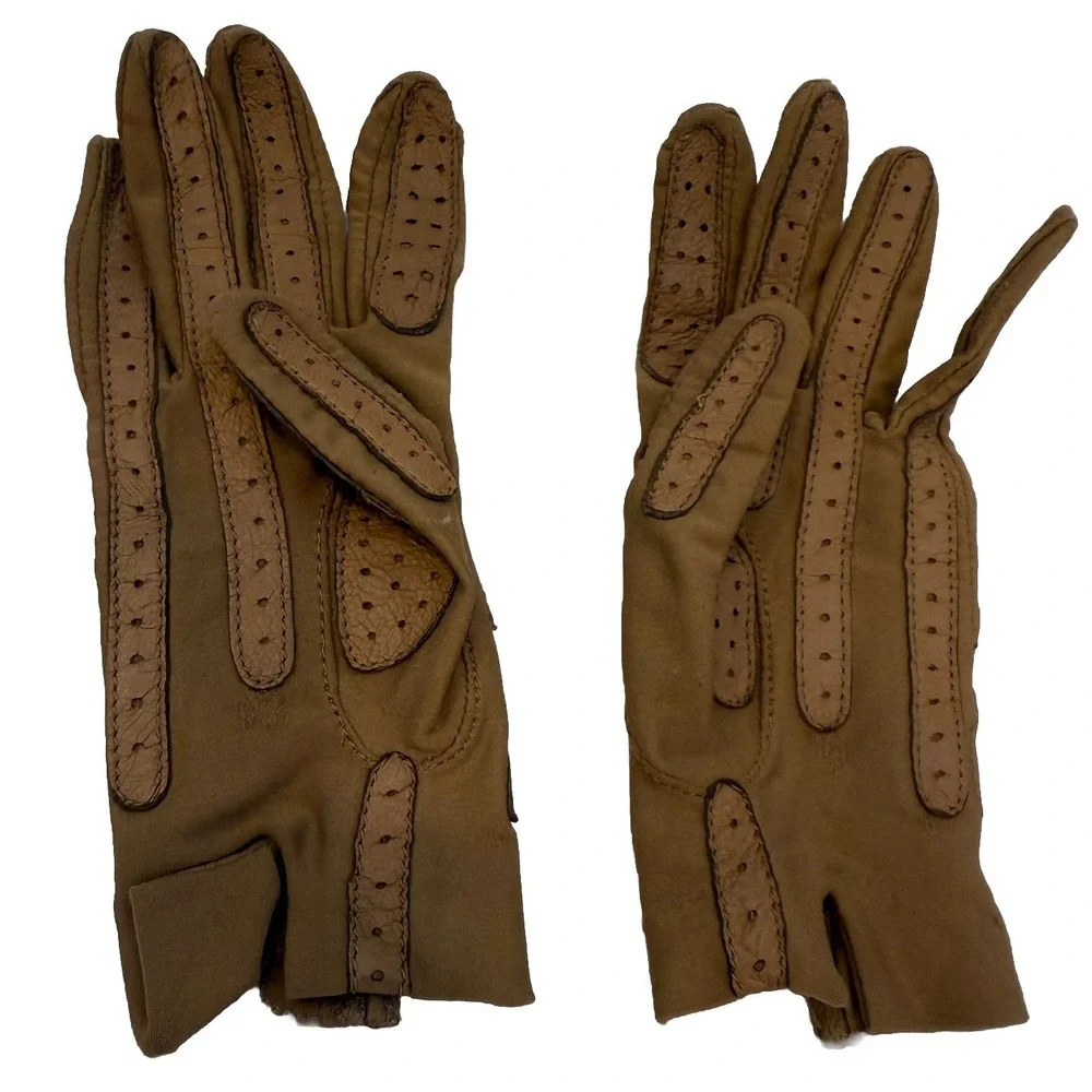 Vintage Isotoner Driving Gloves By Aris One Size Color Tan Some Wear‎ Unlined